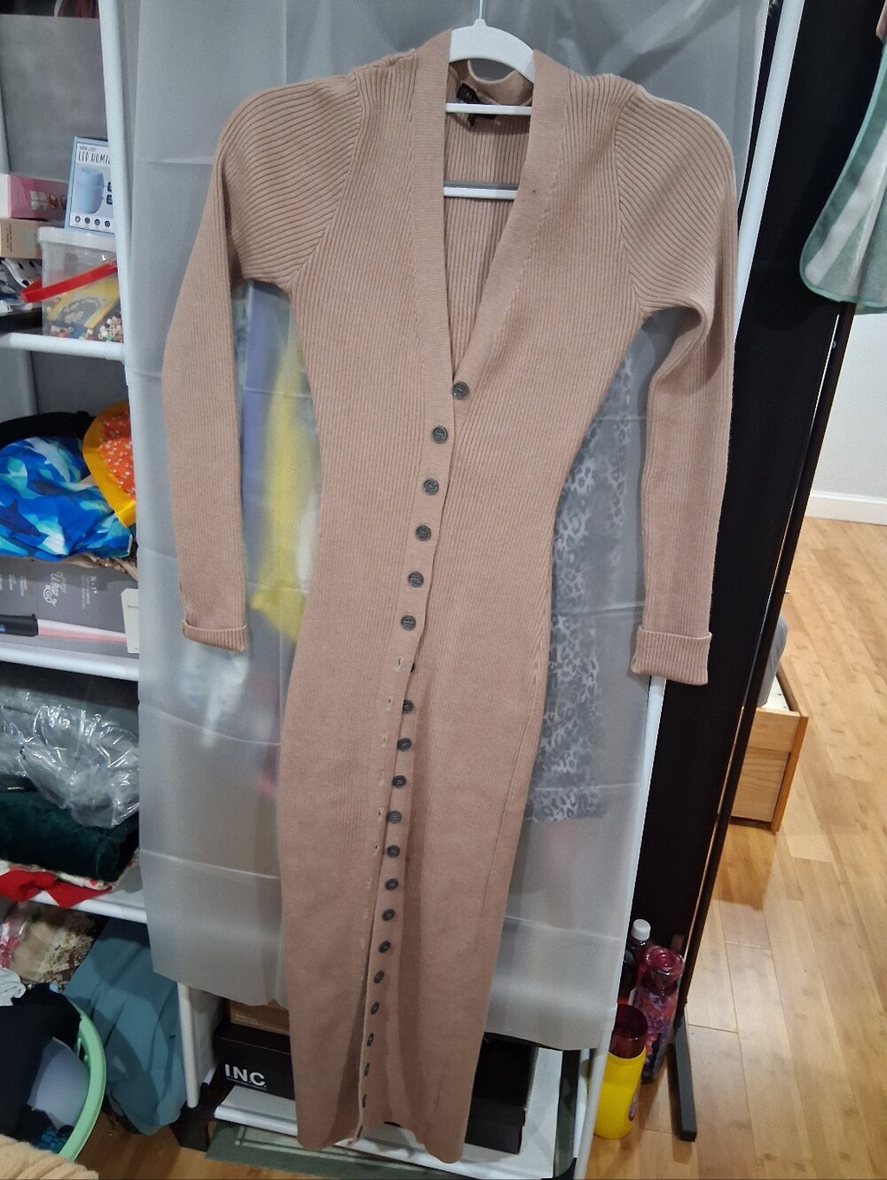 Fleur du Mal Ribbed Button-Front Maxi Dress in Camel